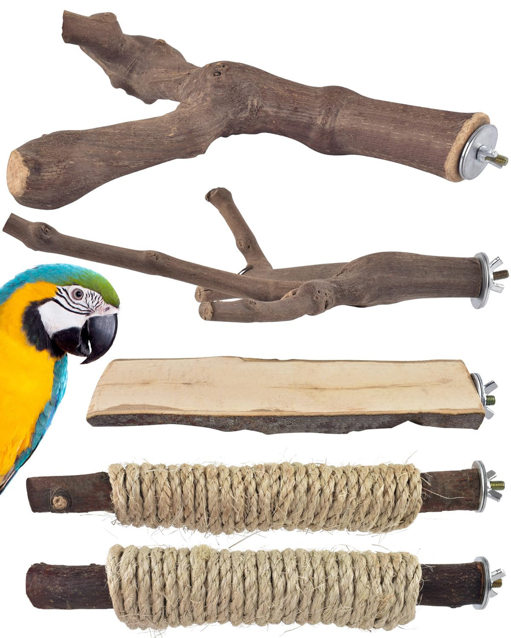 Perches Bissap en bois naturel pour cage, favorise l'exercice et le confort des pattes.
