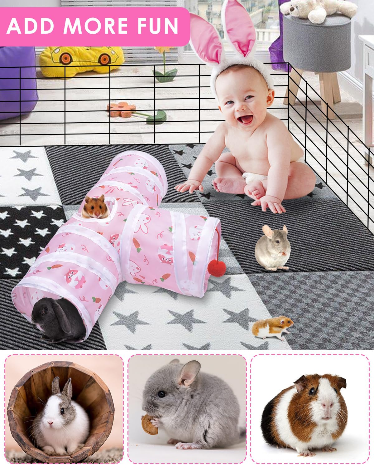 Cachette secrète pour petits animaux: exploration et repos avec le tunnel Bissap.