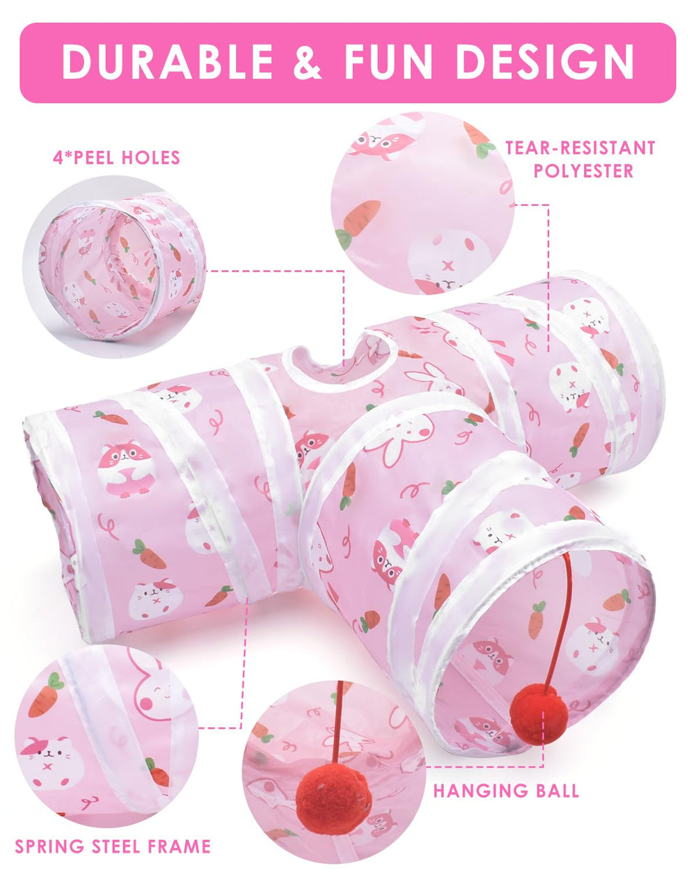 Tunnel Bissap hamsters pliable, rose, idéal pour exploration et repos.