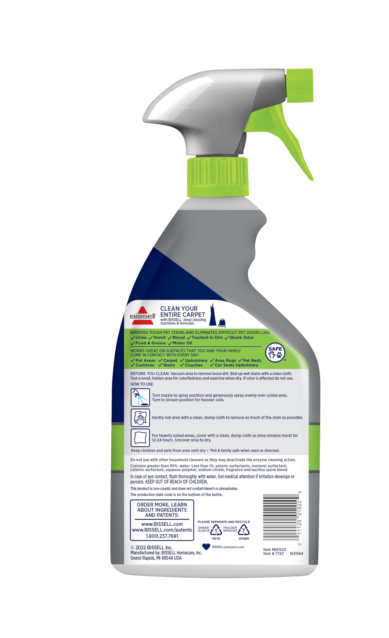 Bissell Pet Pro action enzymatique 24h sur taches difficiles.