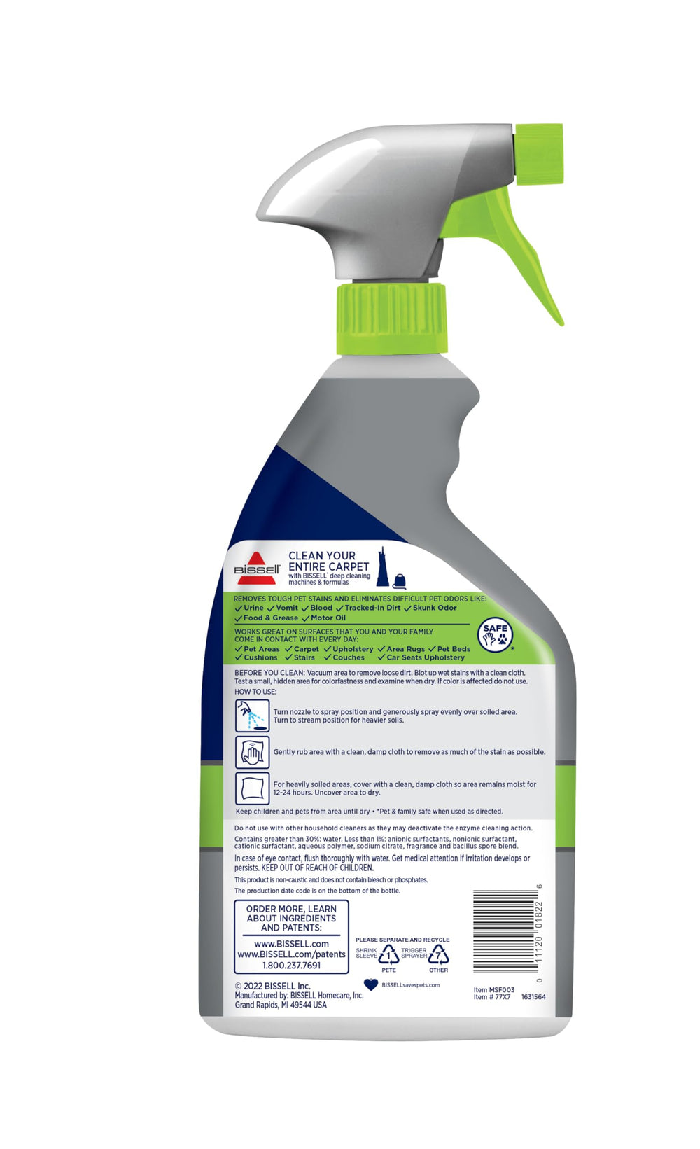 Bissell Pet Pro action enzymatique 24h sur taches difficiles.