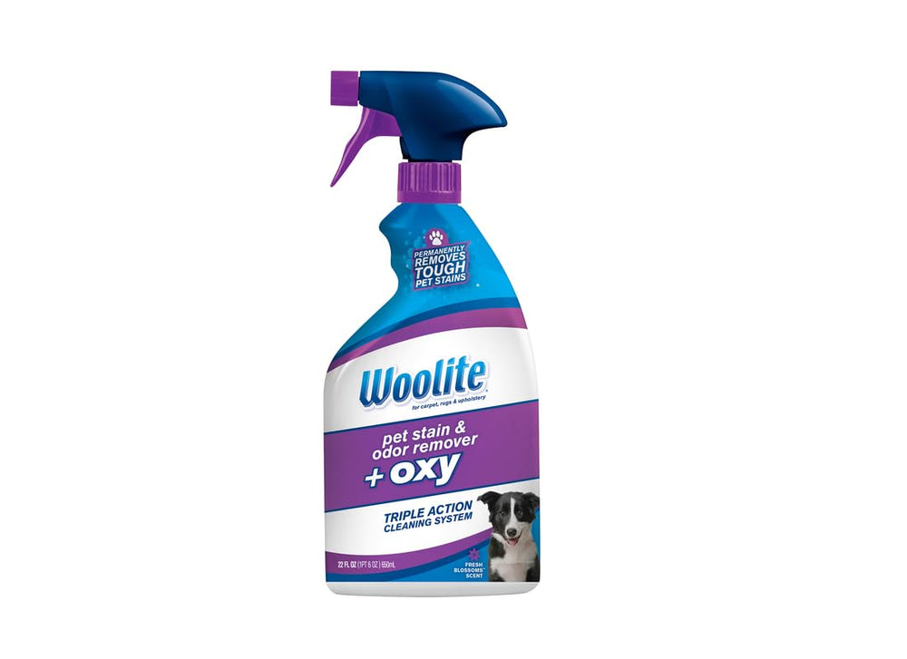 Bissell Woolite bouteille 22 oz pour éliminer odeurs et taches sur tissus animaux.