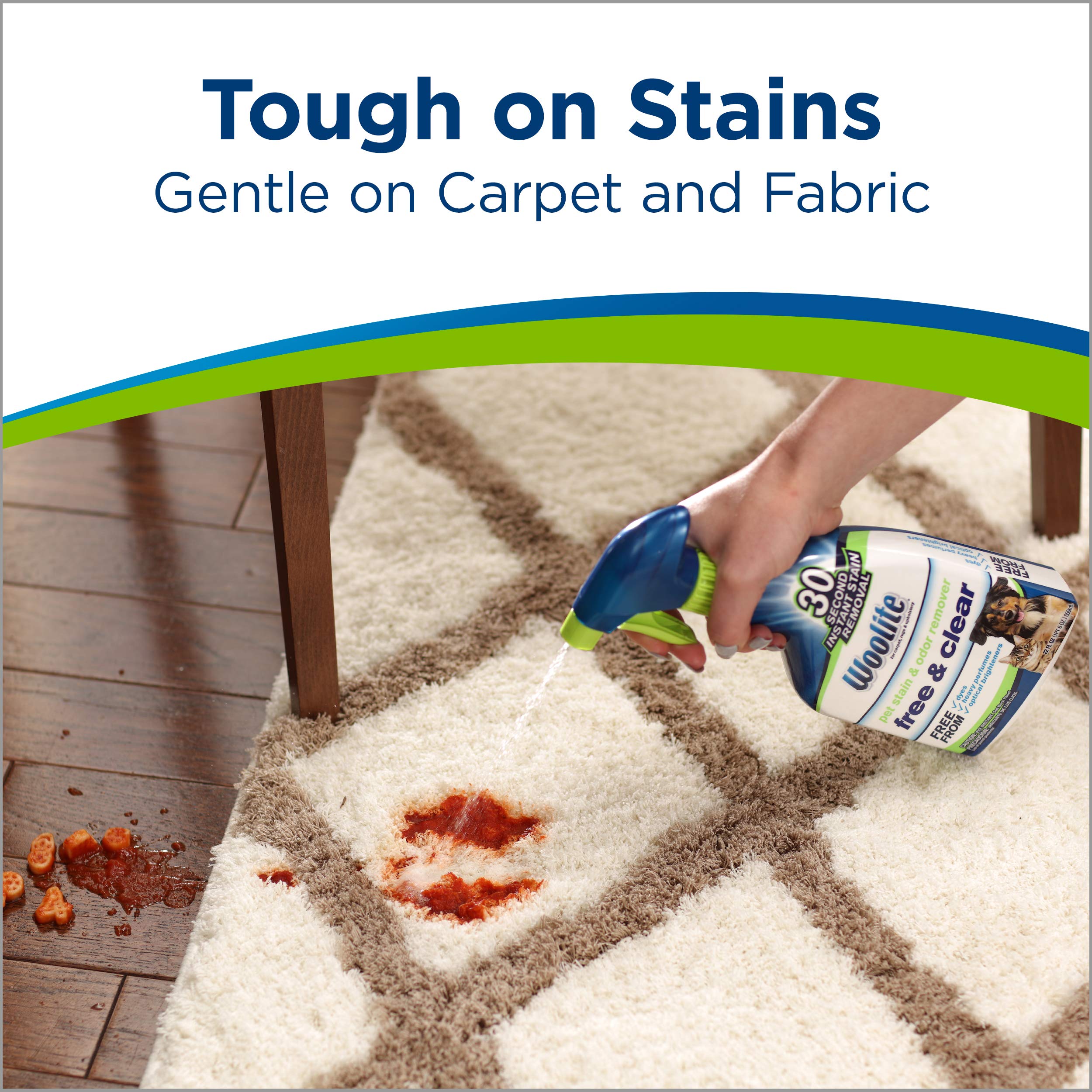 Tache vin rouge Woolite Free & Clear sur tissu.