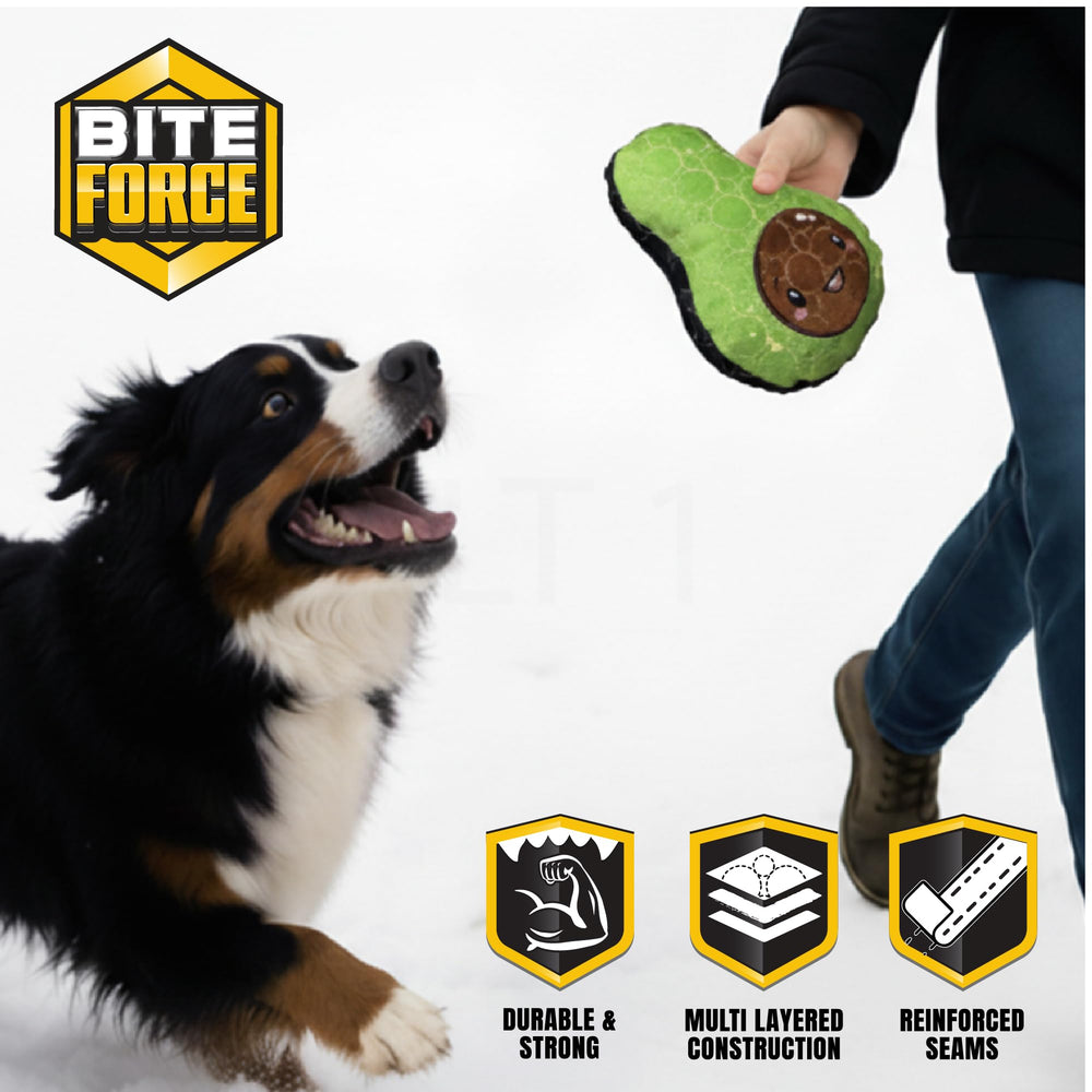 Bite Force avocat-sifflet, jouet dentition chiot, douceur et stimulation sûres.