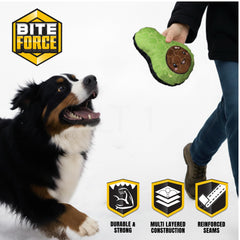 Bite Force avocat-sifflet, jouet dentition chiot, douceur et stimulation sûres.