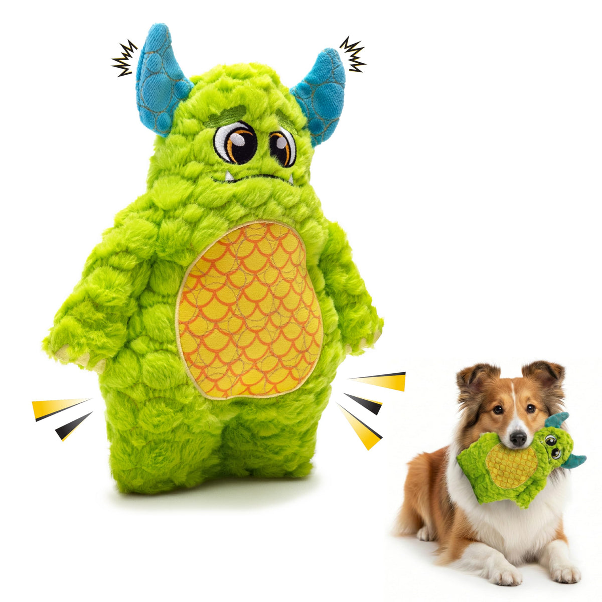 Jouet Bite Force monstre vert peluche, durable pour morsures agressives.