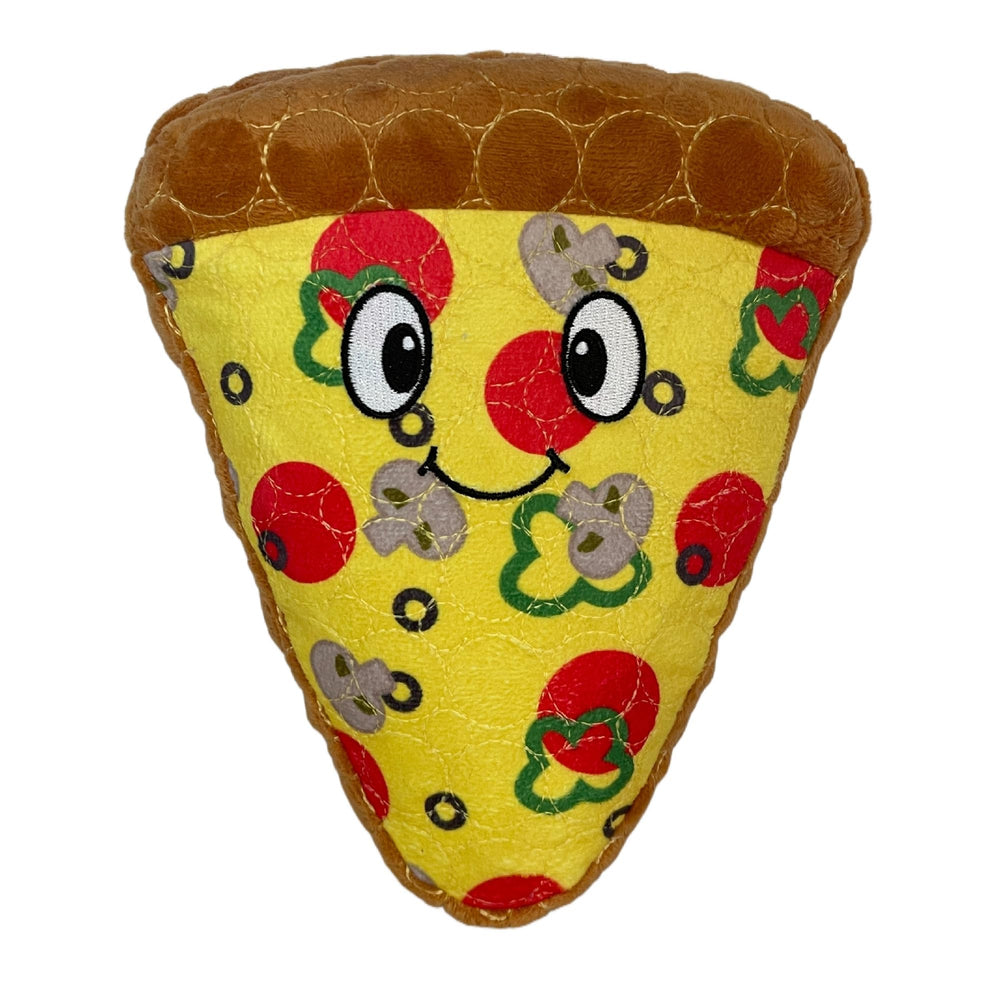 Jouet Bite Force Tranche pizza jaune, résistance adaptée aux chiens forts lors des jeux.