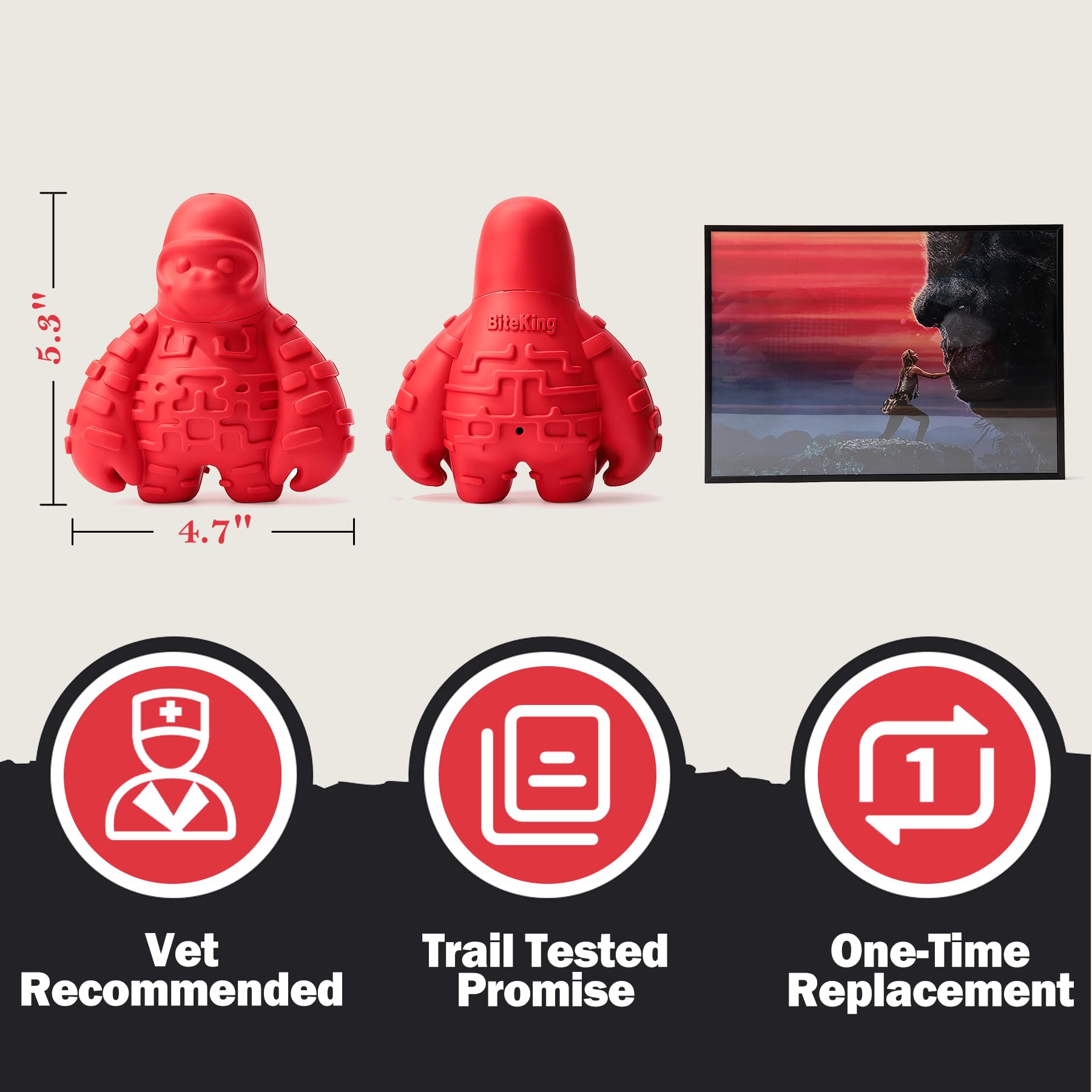 Jouet BiteKing Gorille avec remplacement à vie pour plus de tranquillité.