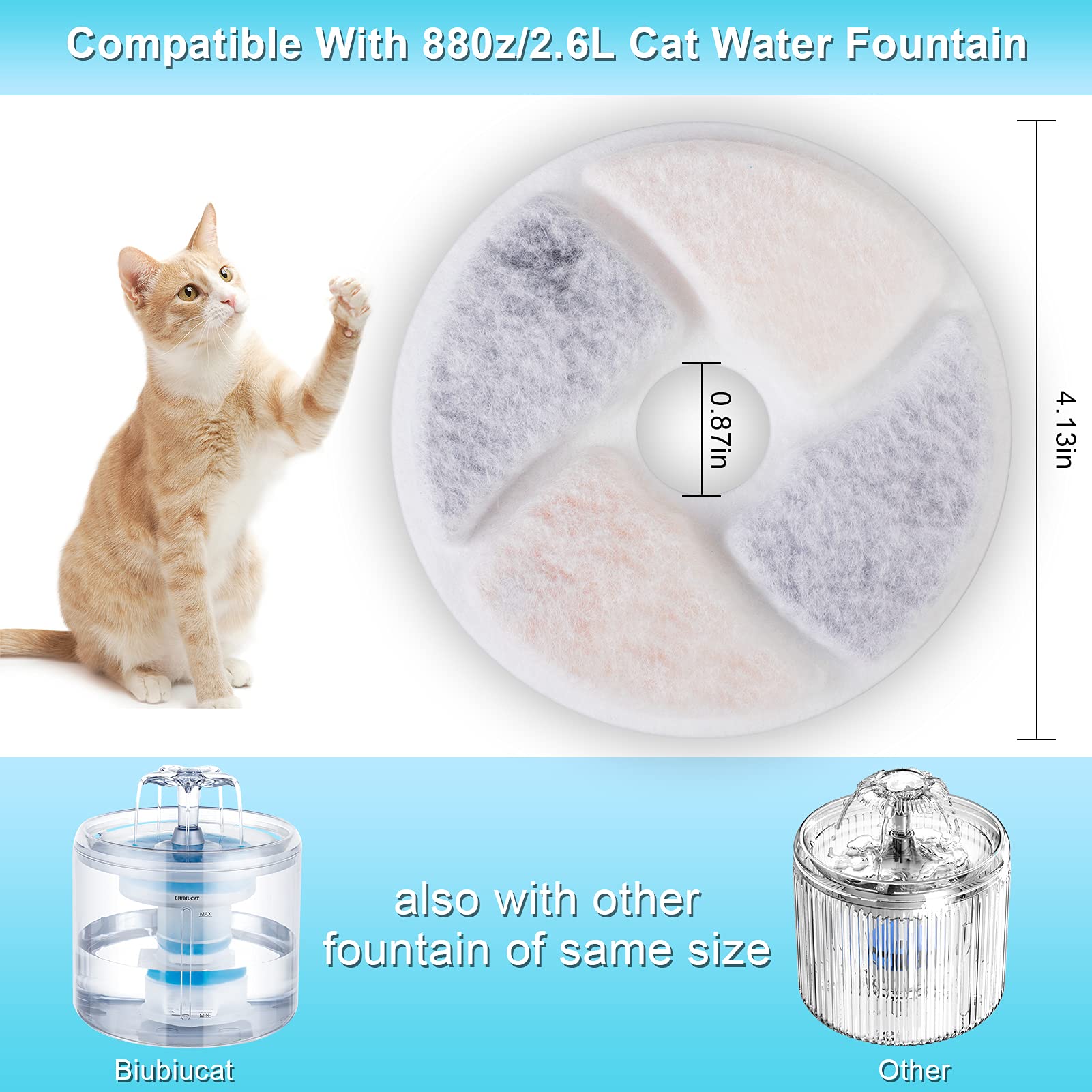 Biubiucat filtre pour fontaine chat, poudre microporeuse capte impuretés