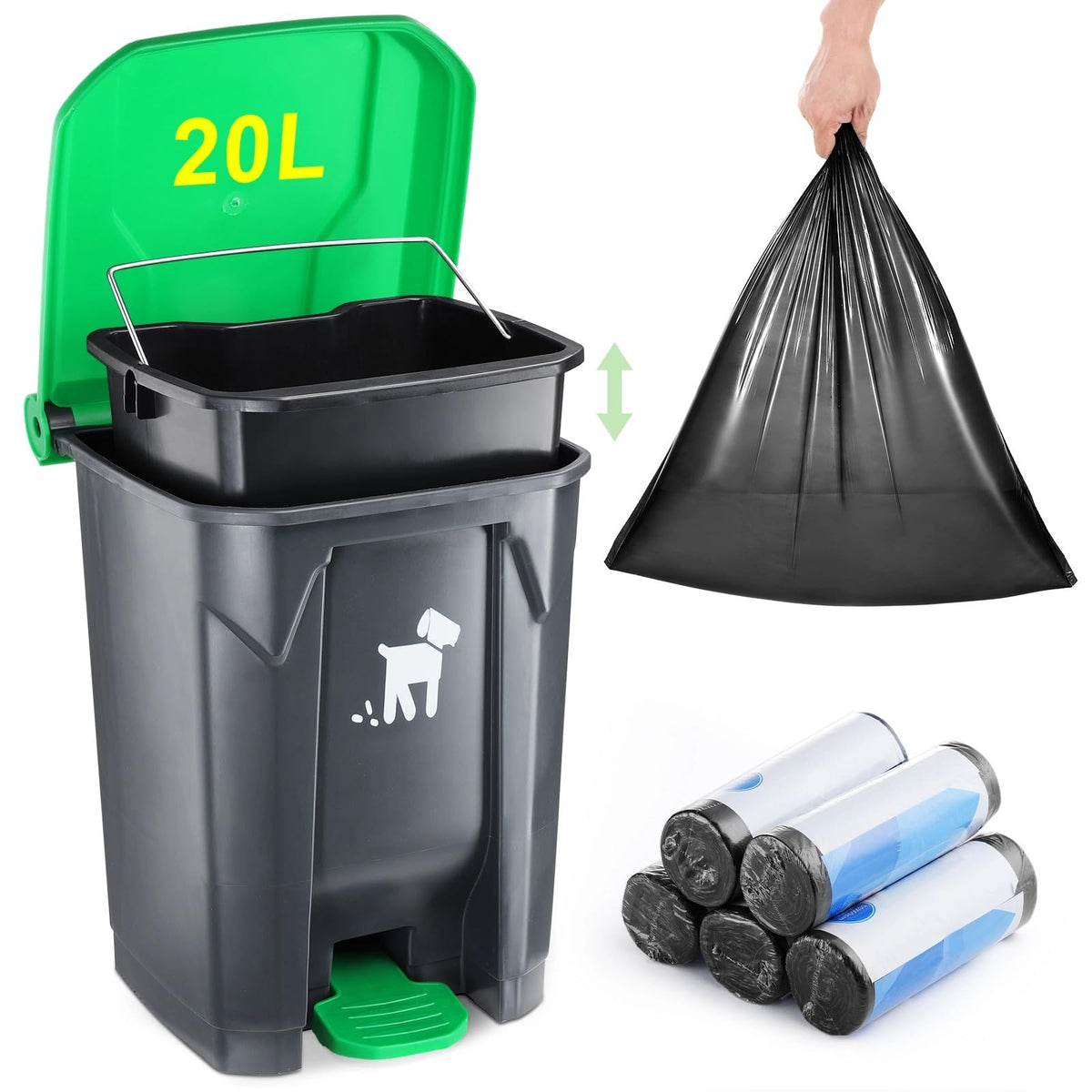Biubiucat Poubelle crottes chien exterieur 20L, pratique et robuste pour l'extérieur.