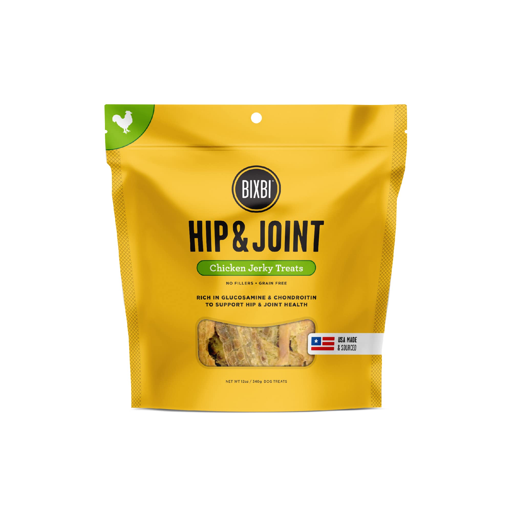 Le jerky BIXBI au poulet soutient les hanches et l'articulation des chiens actifs.
