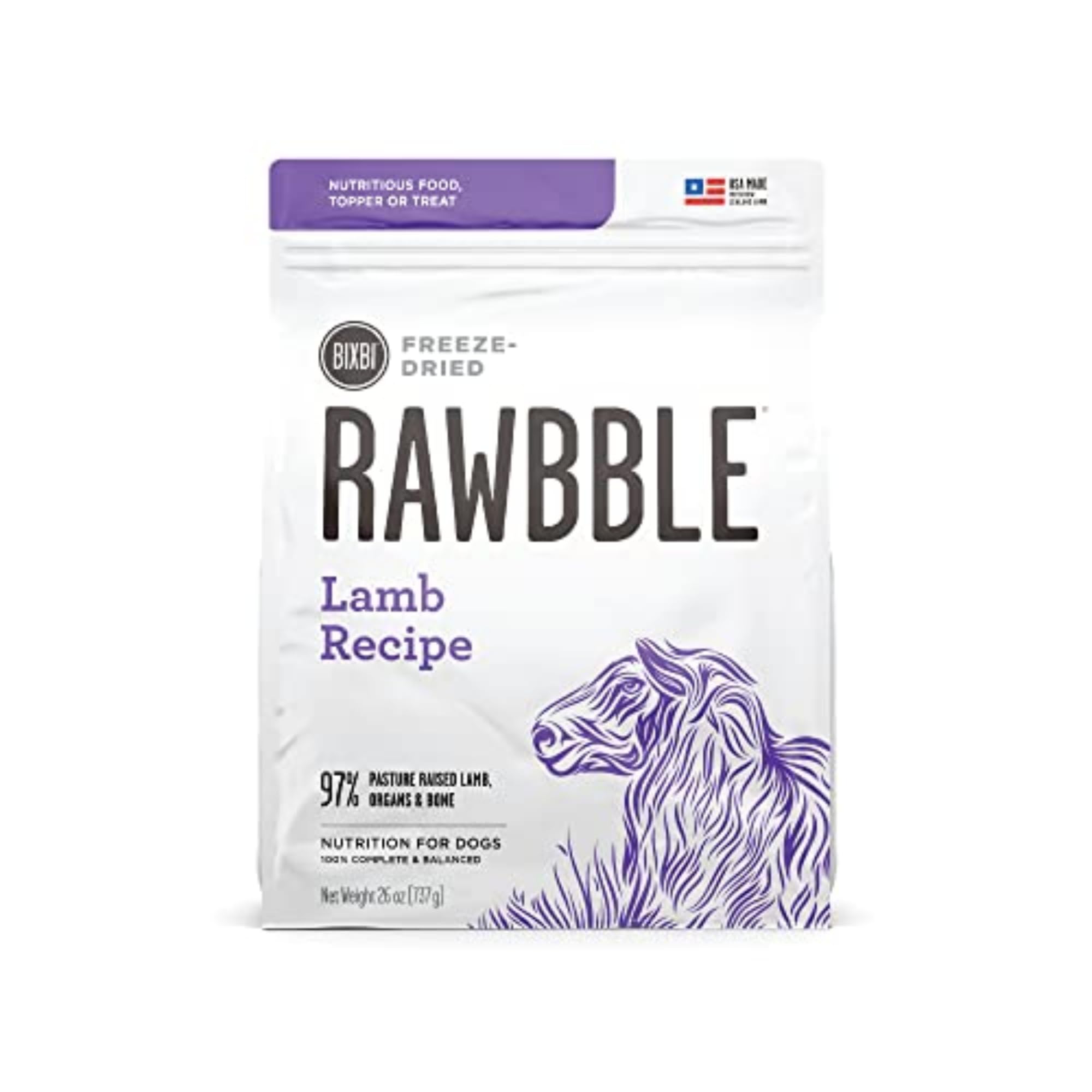 BIXBI Liberty Agneau — emballage pratique sans réfrigération pour chien.