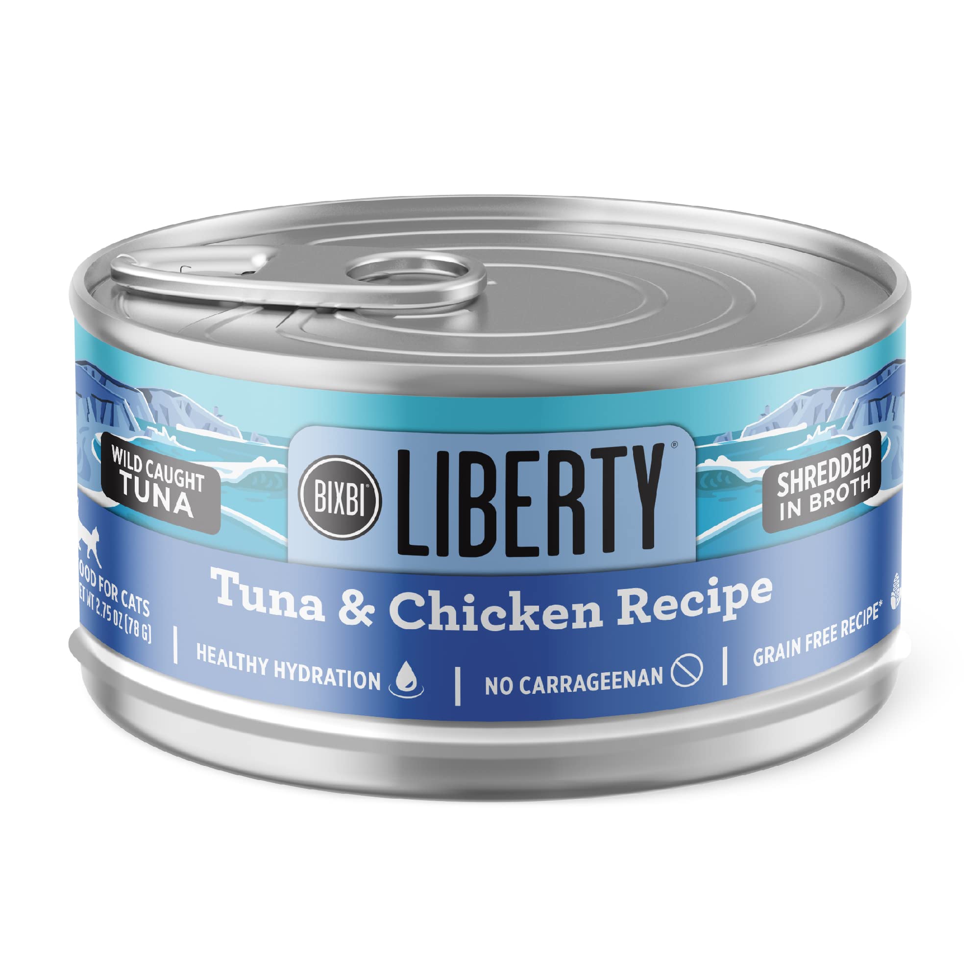 BIXBI Liberty: conserve chat avec thon et poulet en bouillon, goût appétissant