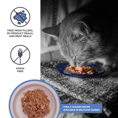 BIXBI Liberty: conserve chat montrant poulet et thon dans le bouillon