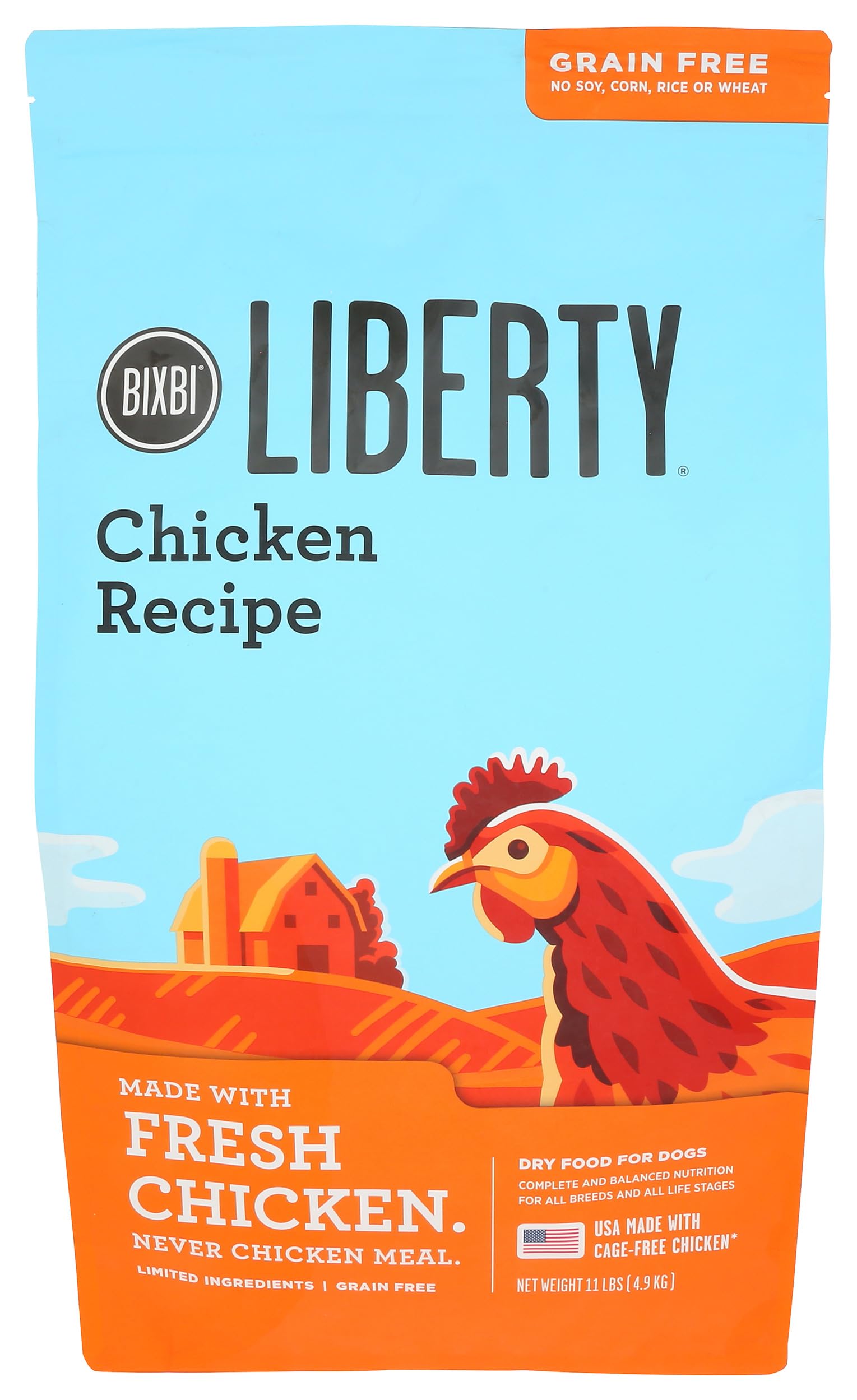 BIXBI Liberty ingrédients USA issus de poulet élevé sans cage.