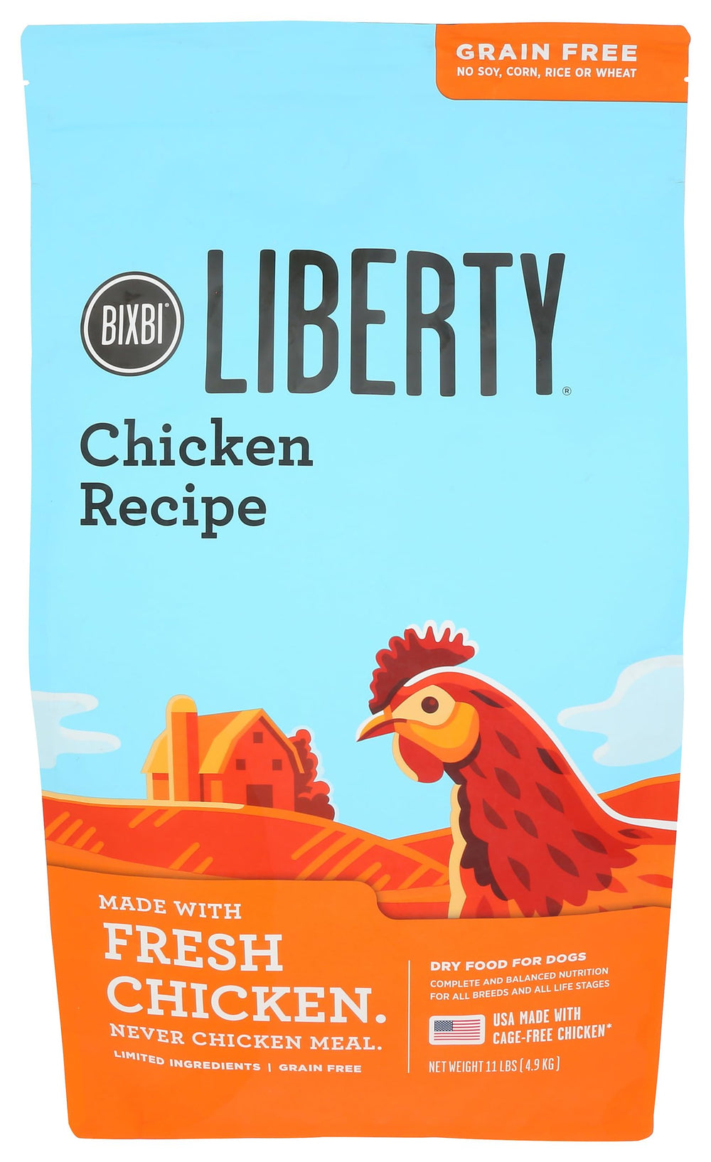 BIXBI Liberty ingrédients USA issus de poulet élevé sans cage.