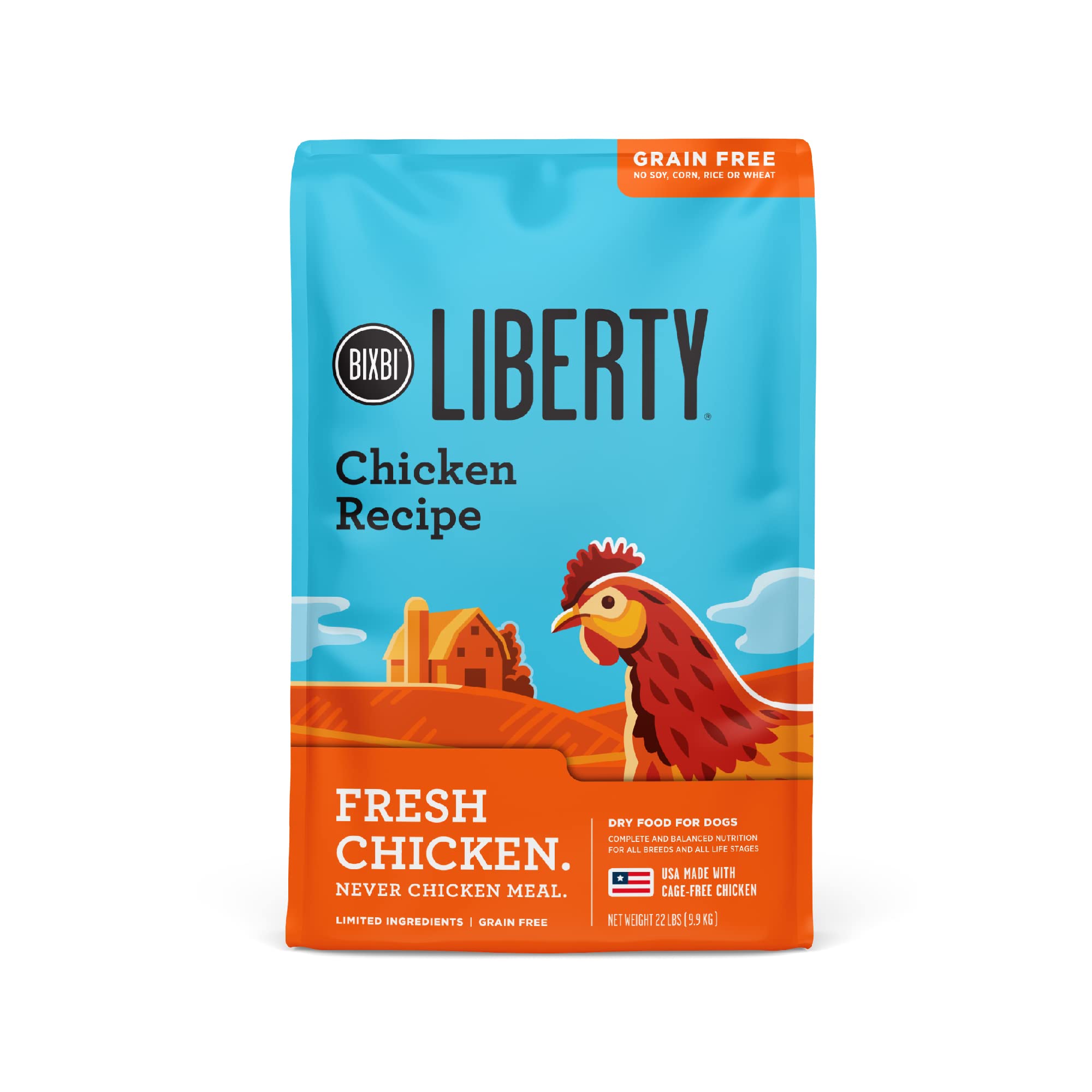 BIXBI Liberty sans céréales au poulet – emballage, présentation claire des ingrédients.