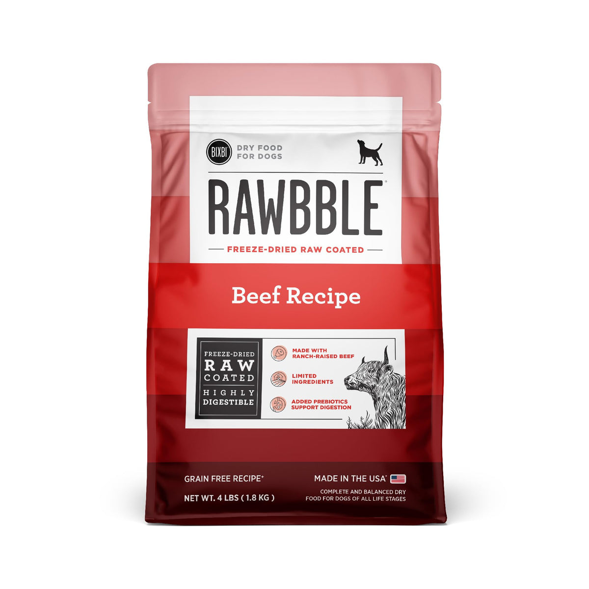 BIXBI Rawbble boeuf coating seche : conserve les nutriments essentiels pour chien actif.