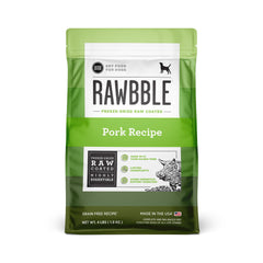 BIXBI Rawbble enrobage cru porc lyophilisé, riche en protéines digestibles.