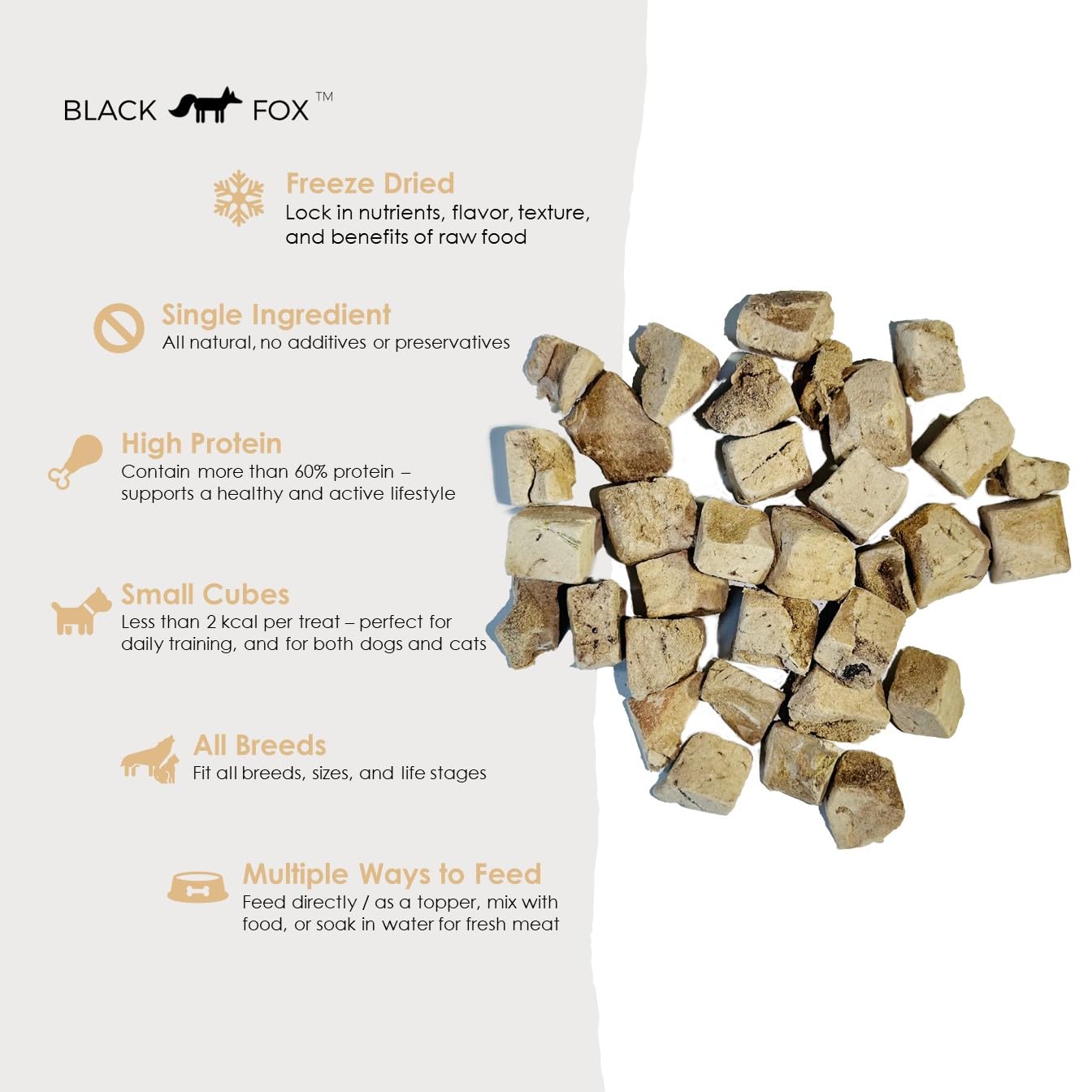 BLACK FOX sans additifs ni gluten, friandises adaptées chiens et chats.