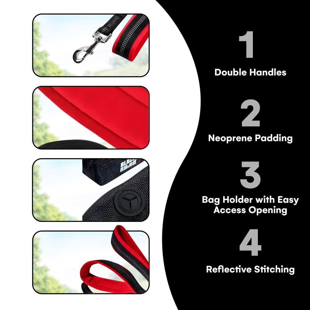 Laisse Black Rhino 6ft avec sac et attache intégrés pour rangement pratique.
