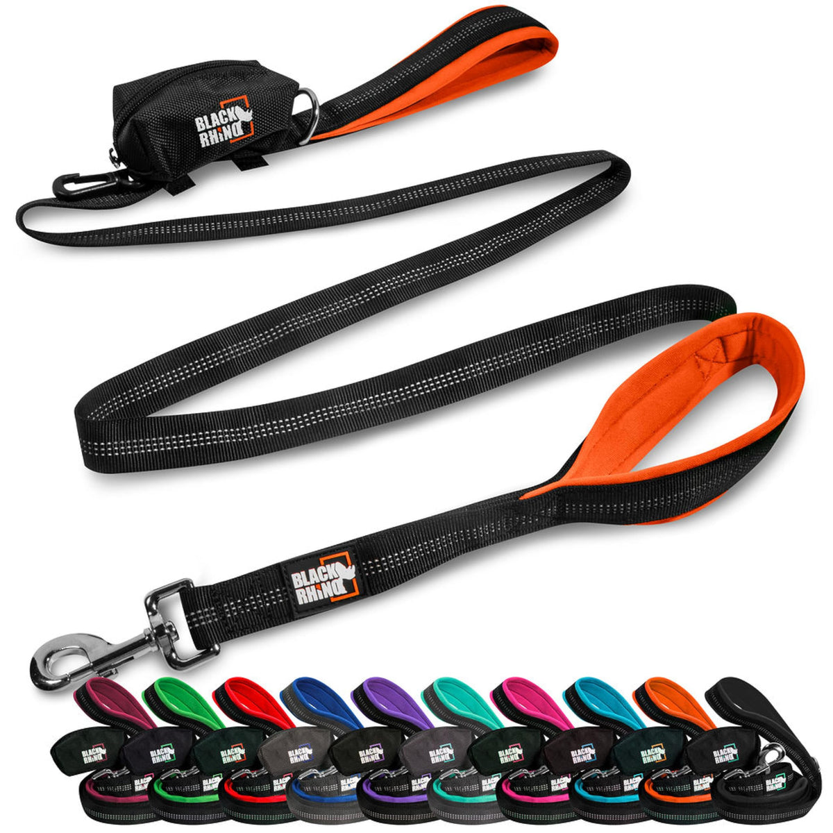 Laisse Black Rhino à double manche orange pour un contrôle flexible en promenade