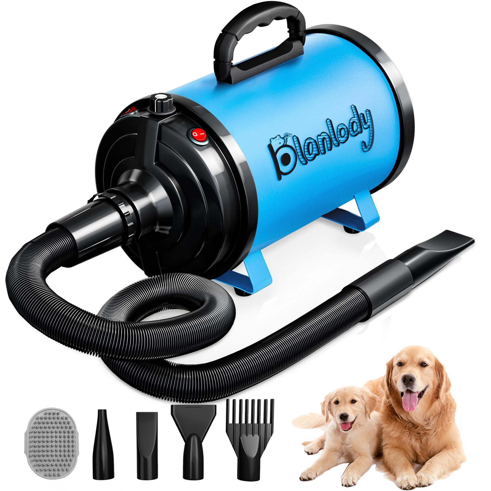 Sèche-chien Blanlody avec moteur puissant pour un séchage rapide des grands chiens.