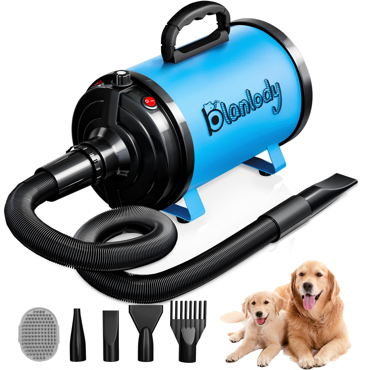Sèche-chien Blanlody avec moteur puissant pour un séchage rapide des grands chiens.