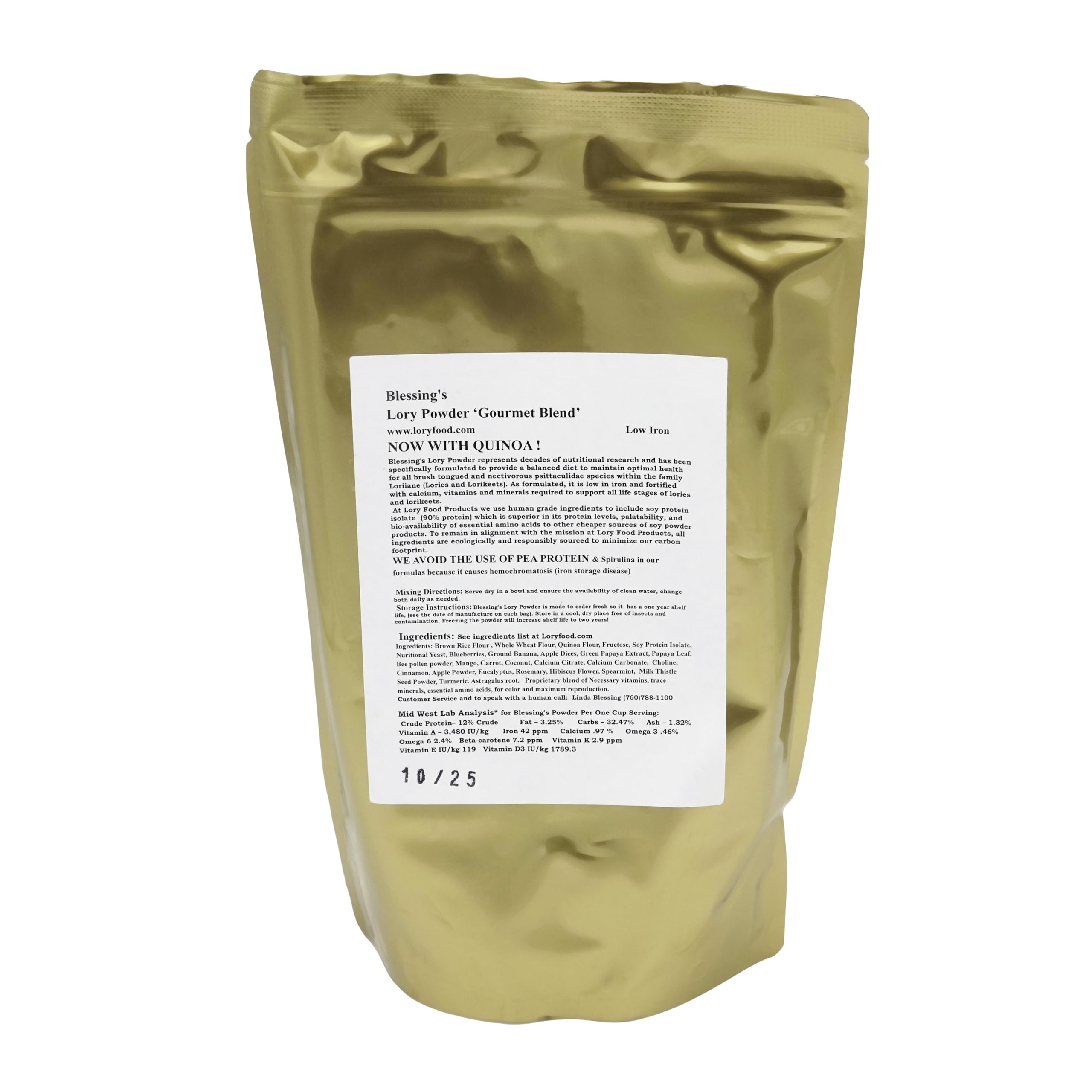 Blessings Gourmet Lory - protéine soja 90% pour une digestion facilitée.