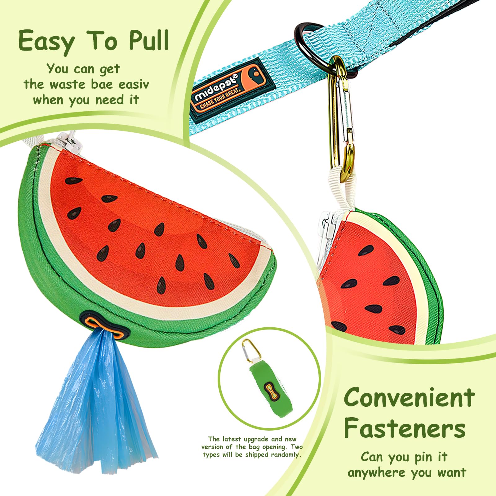 Distributeur BlissBud sur laisse, sacs standard faciles à prendre.