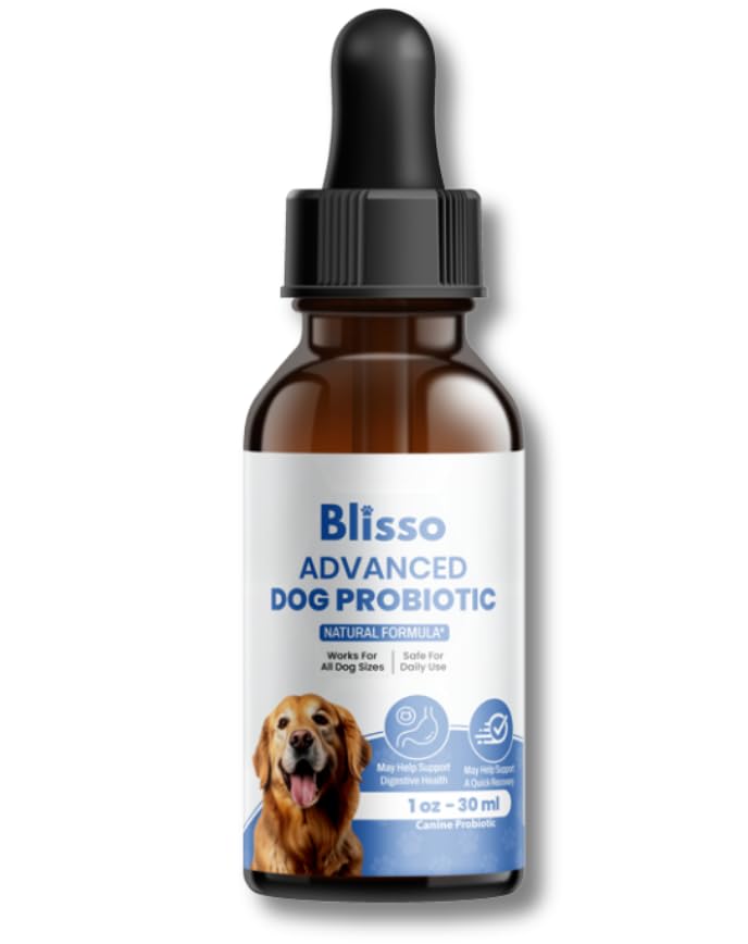 Gouttes probiotiques Blisso Pet pour chien, flacon de 30 ml, soutiennent la digestion.