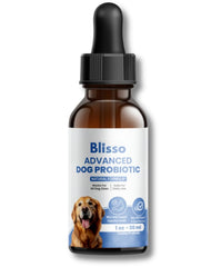 Gouttes probiotiques Blisso Pet pour chien, flacon de 30 ml, soutiennent la digestion.
