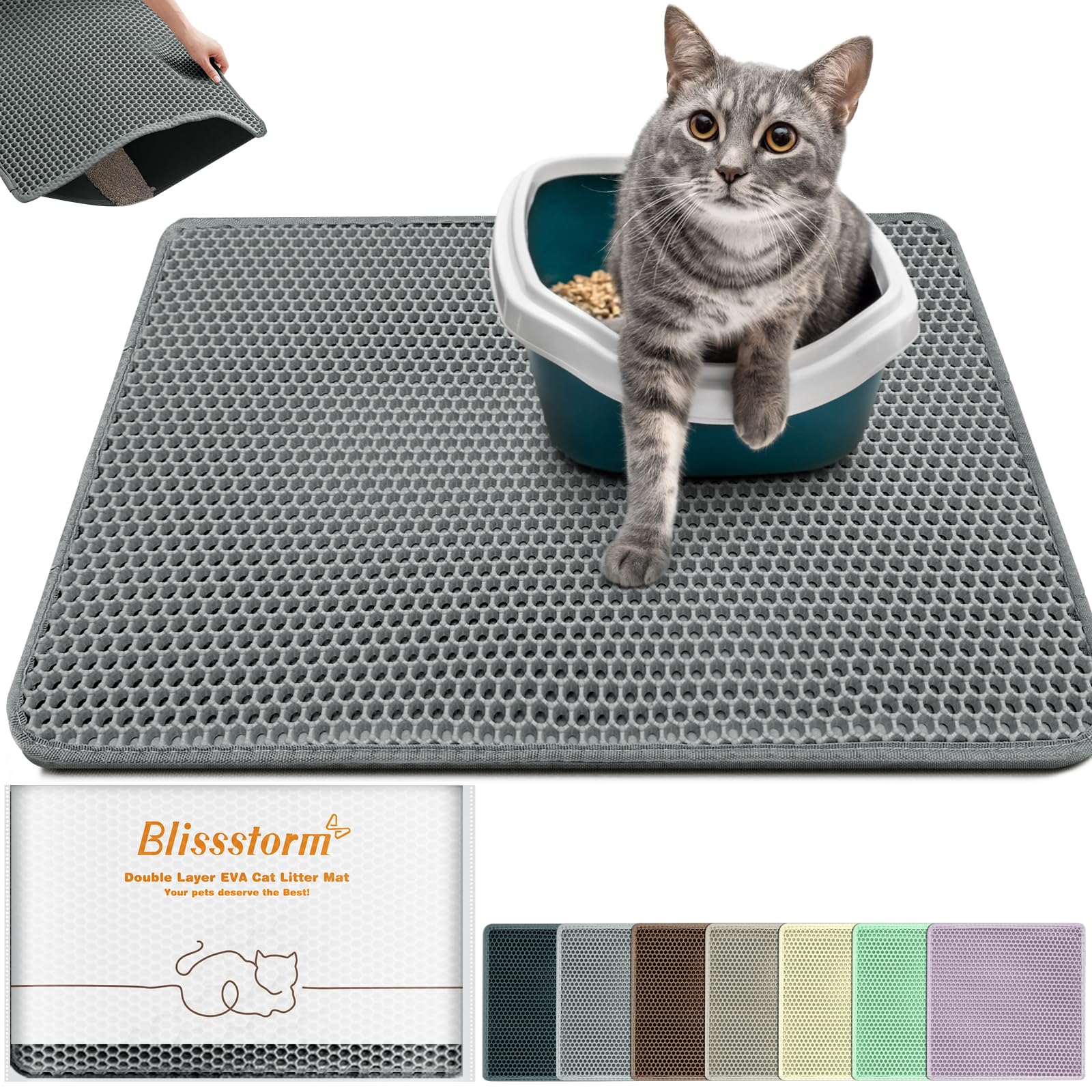 Blissstorm Tapis Litière Chat Double Couche Nid dAbeilles retient les grains.