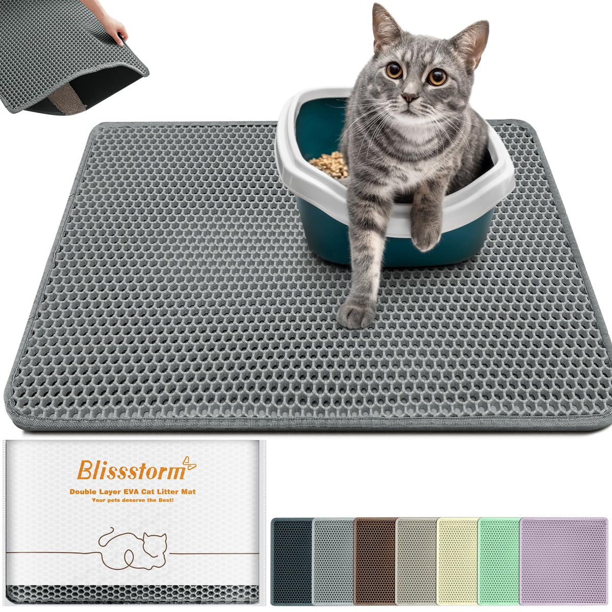 Blissstorm Tapis Litière Chat Double Couche Nid dAbeilles retient les grains.