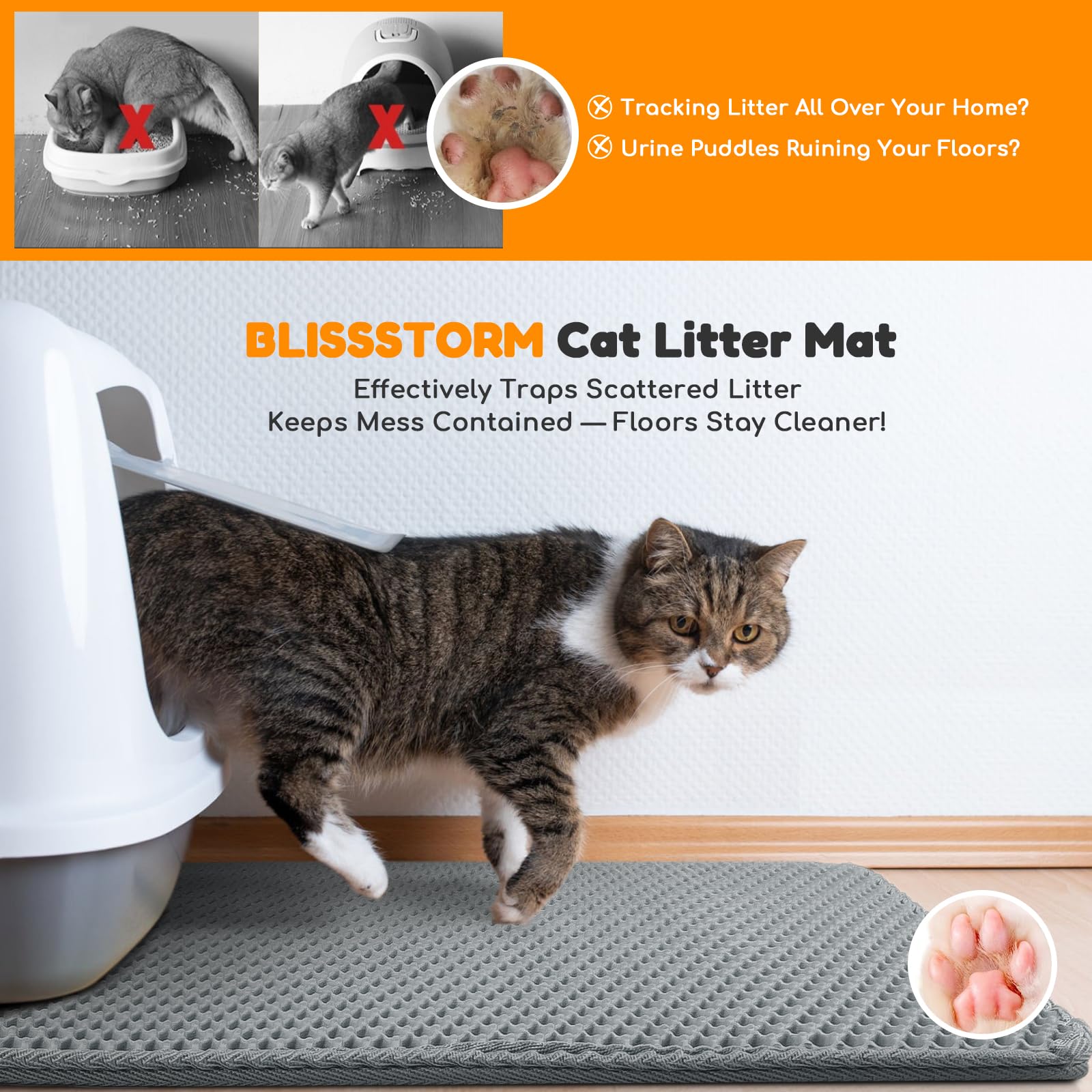 Tapis Blissstorm polyvalent, évite les éclaboussures et déversements.