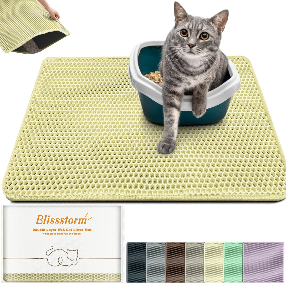 Blissstorm Tapis Litière XXL Extra Large – nid d'abeille, capture les grains sur les pattes.