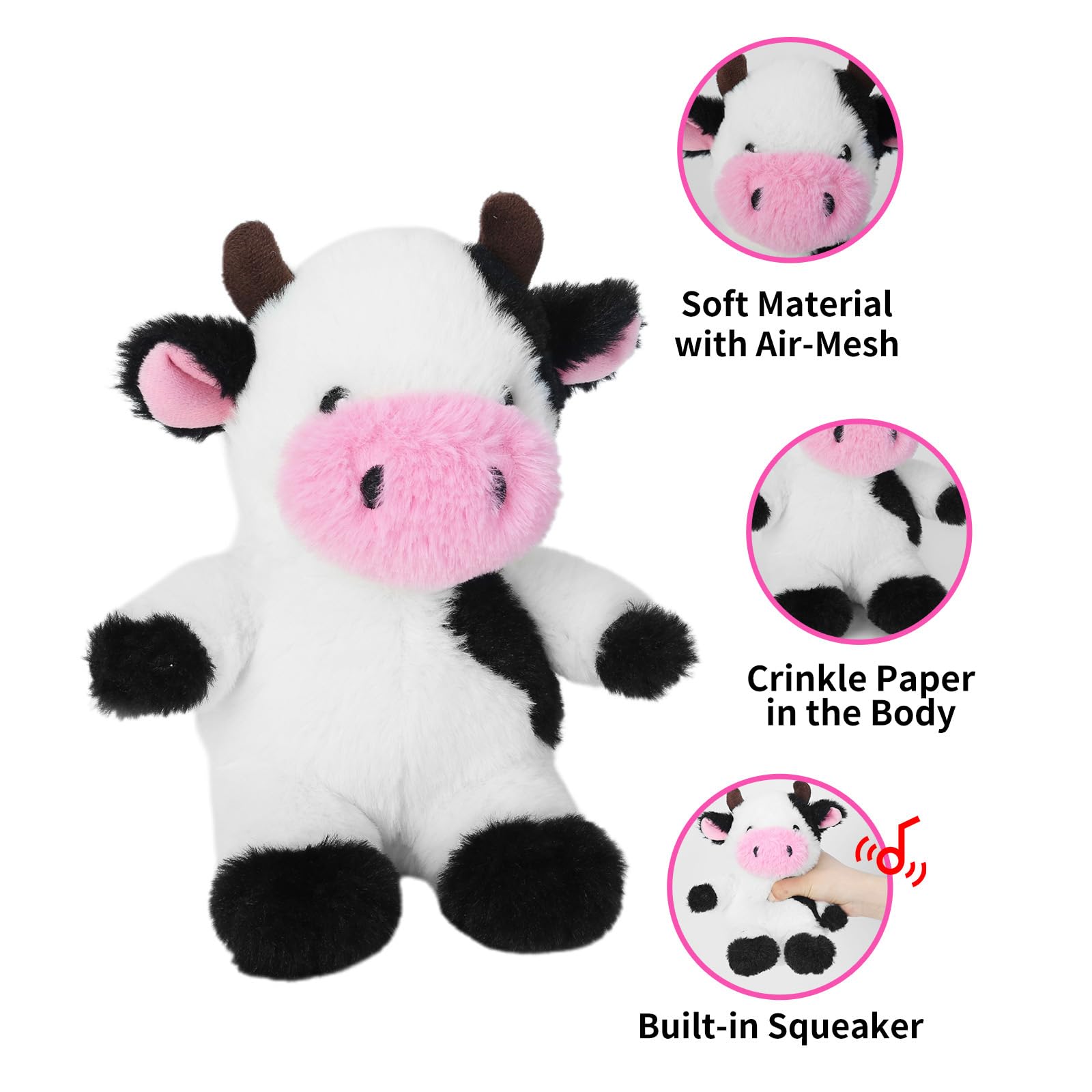 Jouet vache rose Blnboimrun avec papier qui crisse, sons captivants.