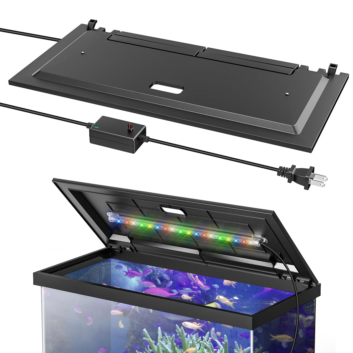 Capot Blosail avec LED pour éclairer l’aquarium et limiter les éclaboussures.