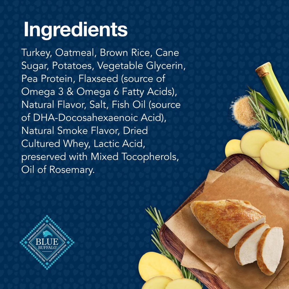 Blue Bits Dinde, sans farines de sous-produits de poulet, ingrédients sains.