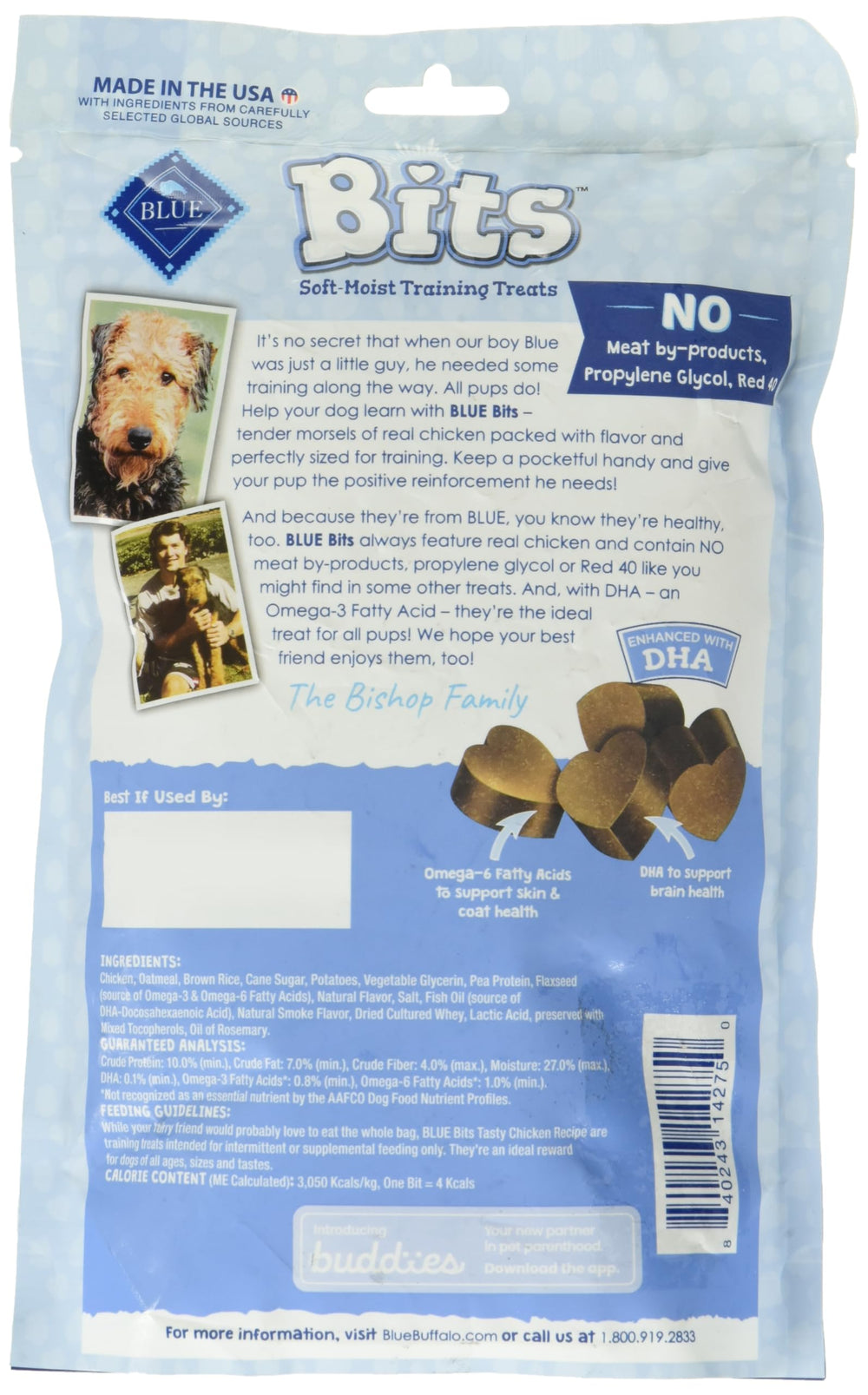 Blue Bits friandises pour chiens au poulet, pack de 6, pratiques pour l'entraînement.