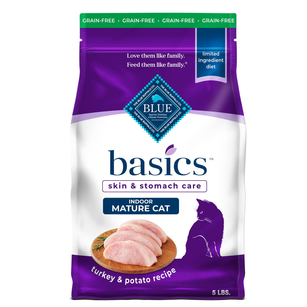 Blue Buffalo Basics chat mature sac-5-lb : emballage clair et pratique.