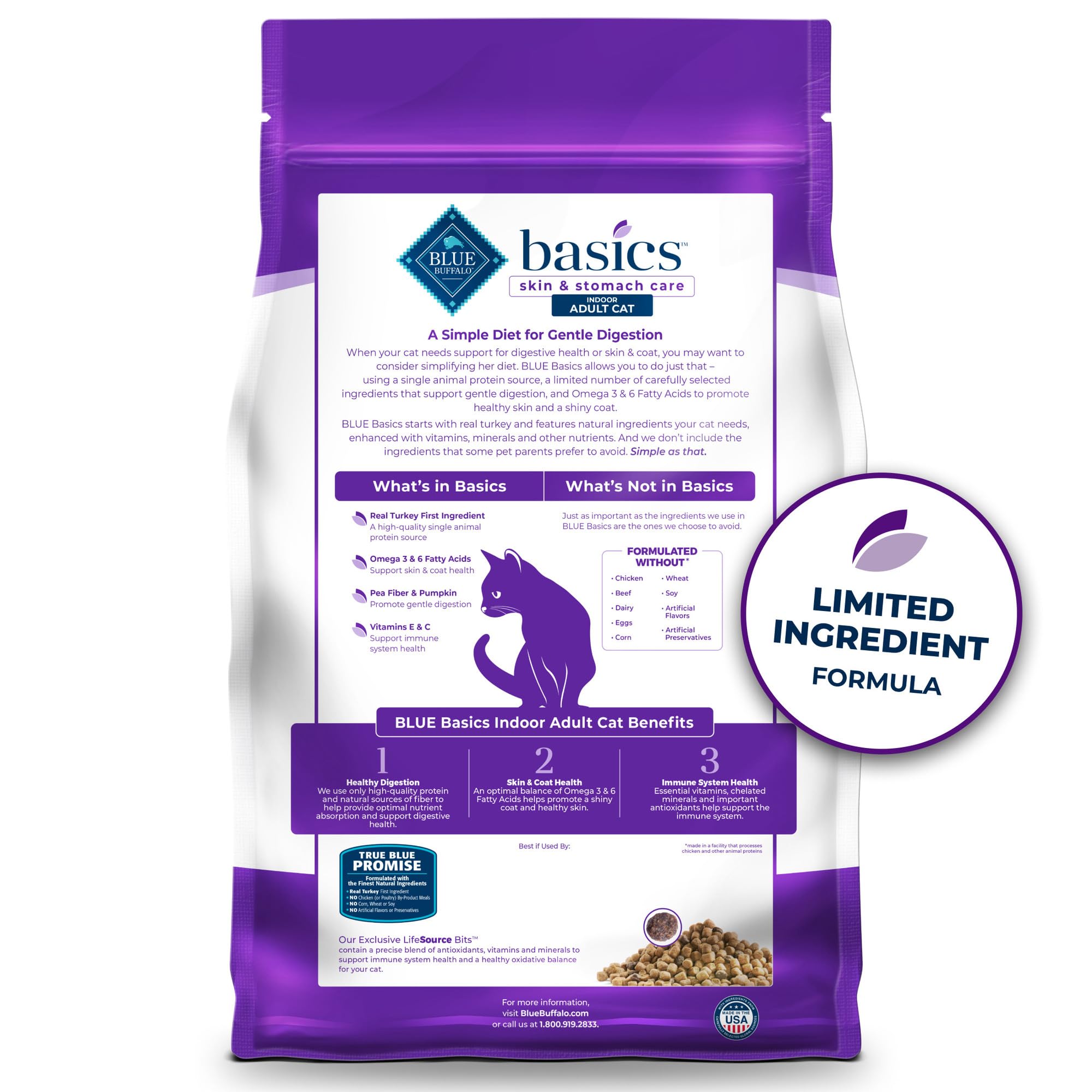 Blue Buffalo Basics dinde premier ingrédient, qualité élevée.