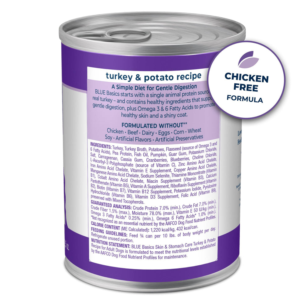 Blue Buffalo Basics digestion douce pour chien adulte avec ingrédients simples.
