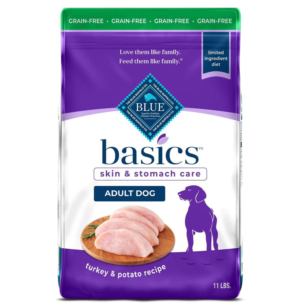 Blue Buffalo Basics Dinde – emballage principal et ingrédients naturels