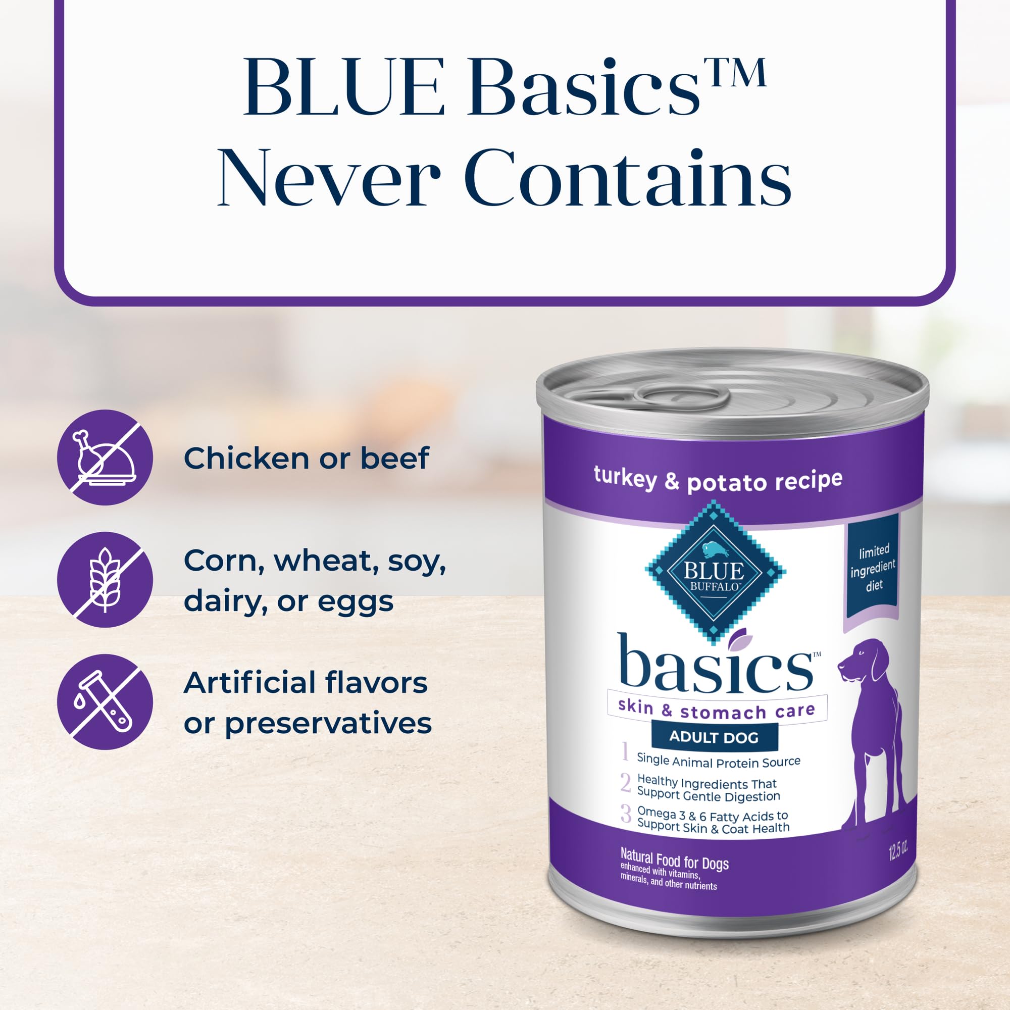 Blue Buffalo Basics douze boîtes de 12,5 oz format pratique.