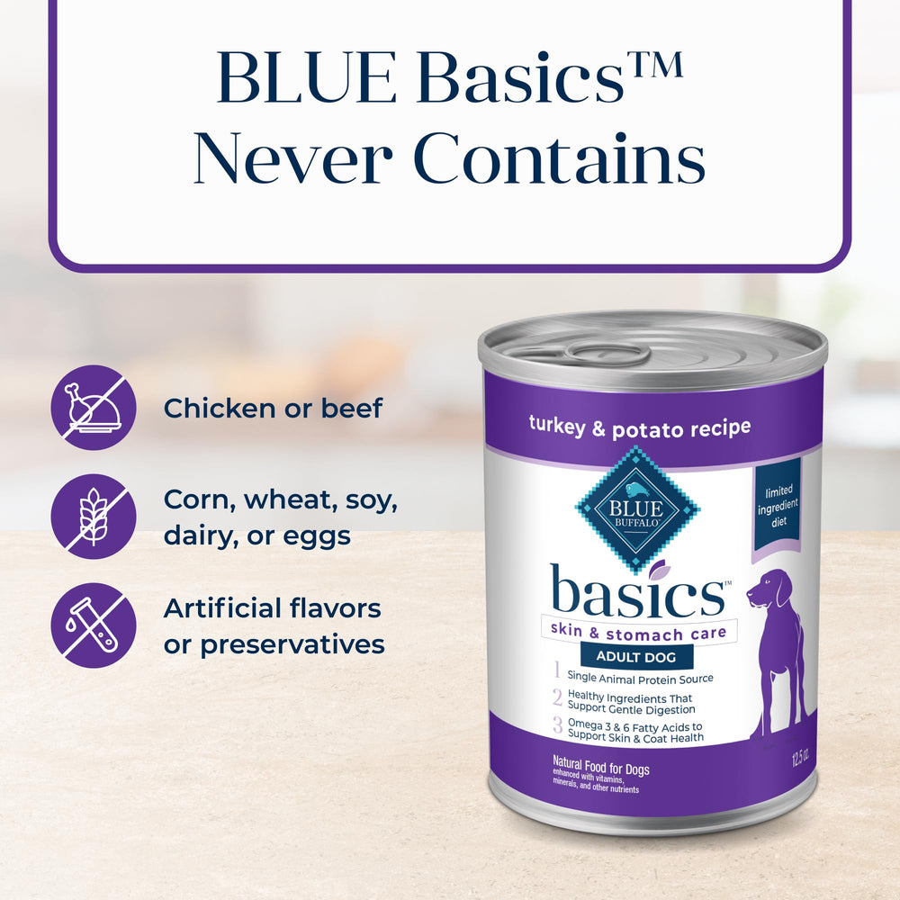 Blue Buffalo Basics douze boîtes de 12,5 oz format pratique.