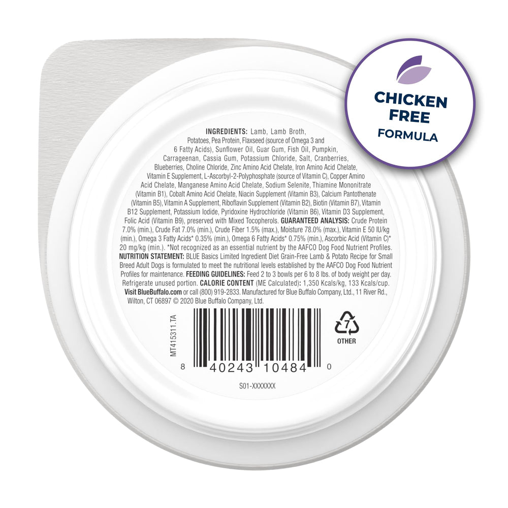 Blue Buffalo Basics, formule petite race sans grains, adaptée à un petit compagnon actif.