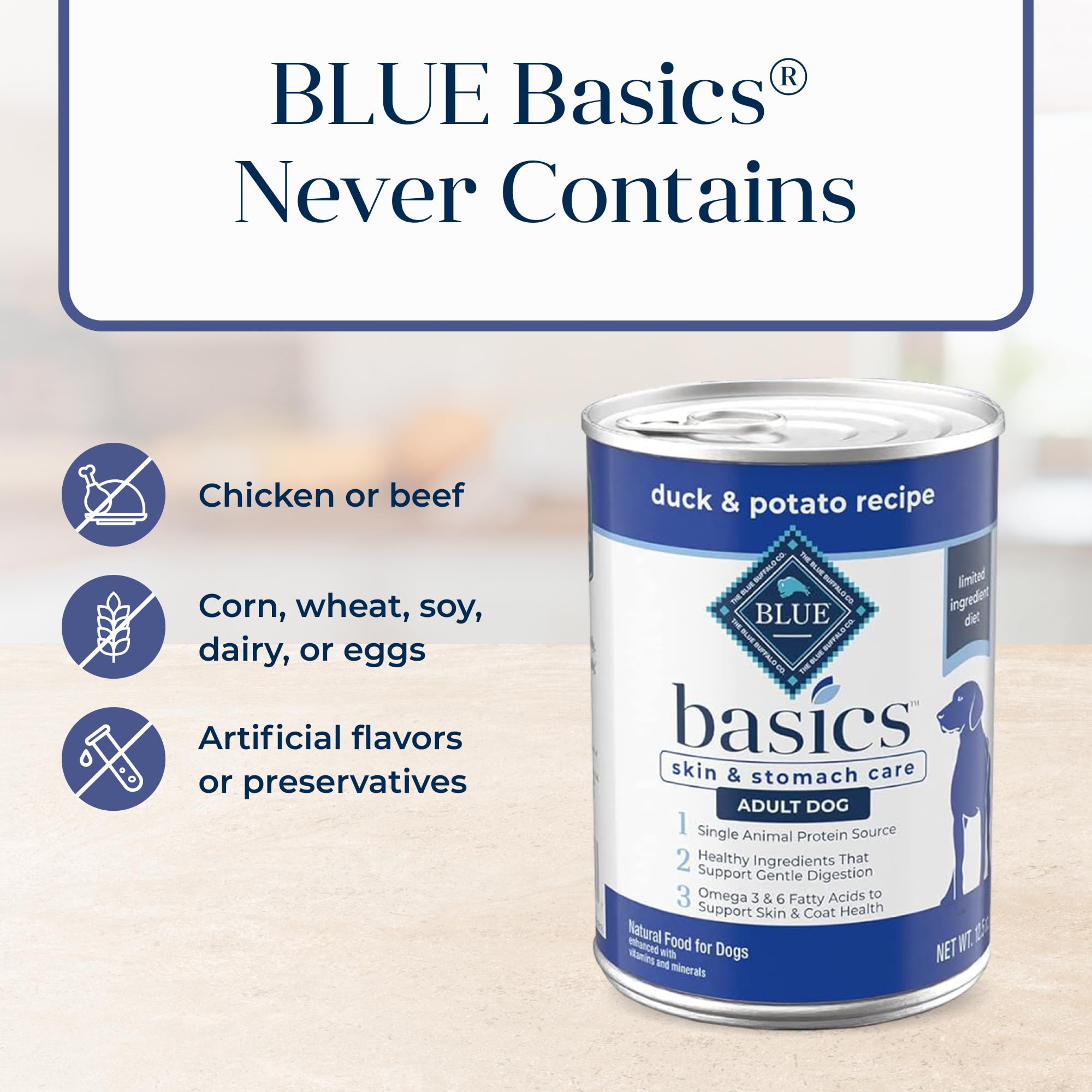Blue Buffalo Basics: sans maïs, blé ni soja pour une alimentation plus pure.