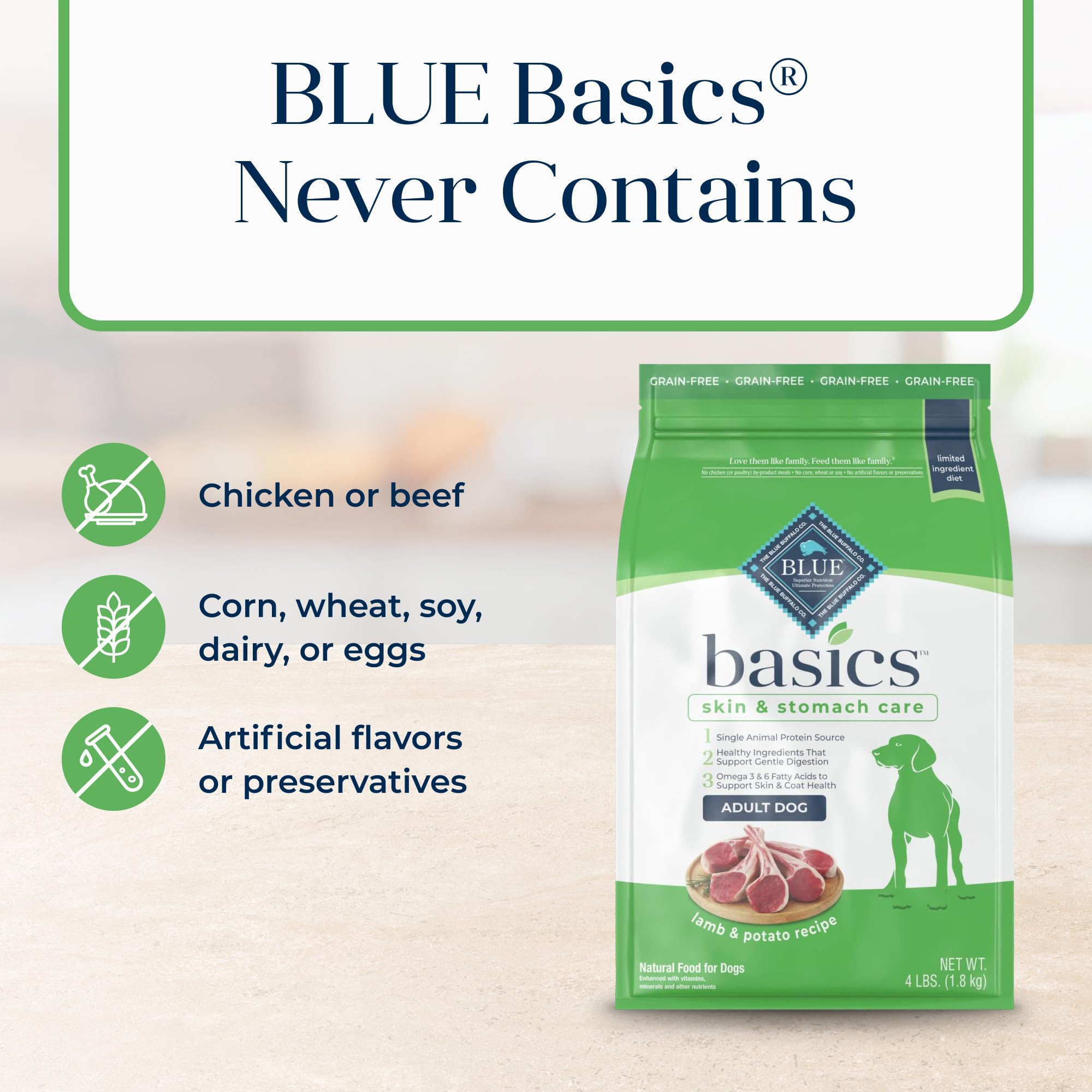 Blue Buffalo Basics pomme de terre, glucides faciles à digérer.