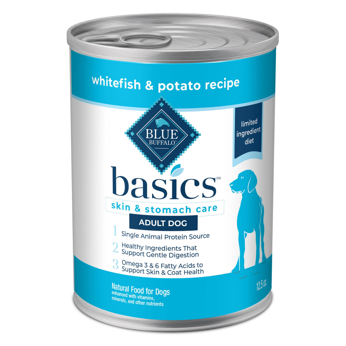 Blue Buffalo Basics présente le poisson blanc comme premier ingrédient, pour une nutrition simple.